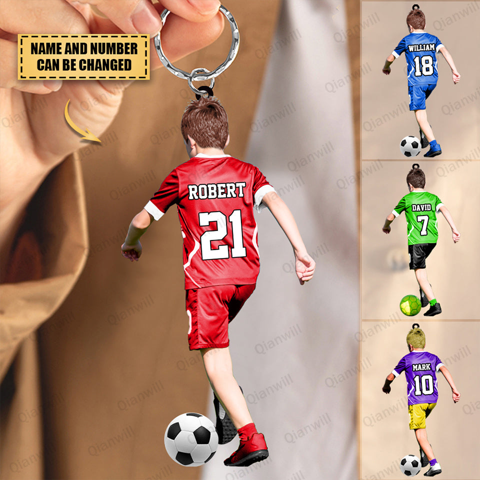 Personalized Little Boy/Kid Soccer Players Christmas Acrylic Keychain