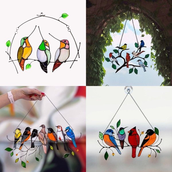 The Best Gift-Birds Stained  Window  Panel Hangings🎁