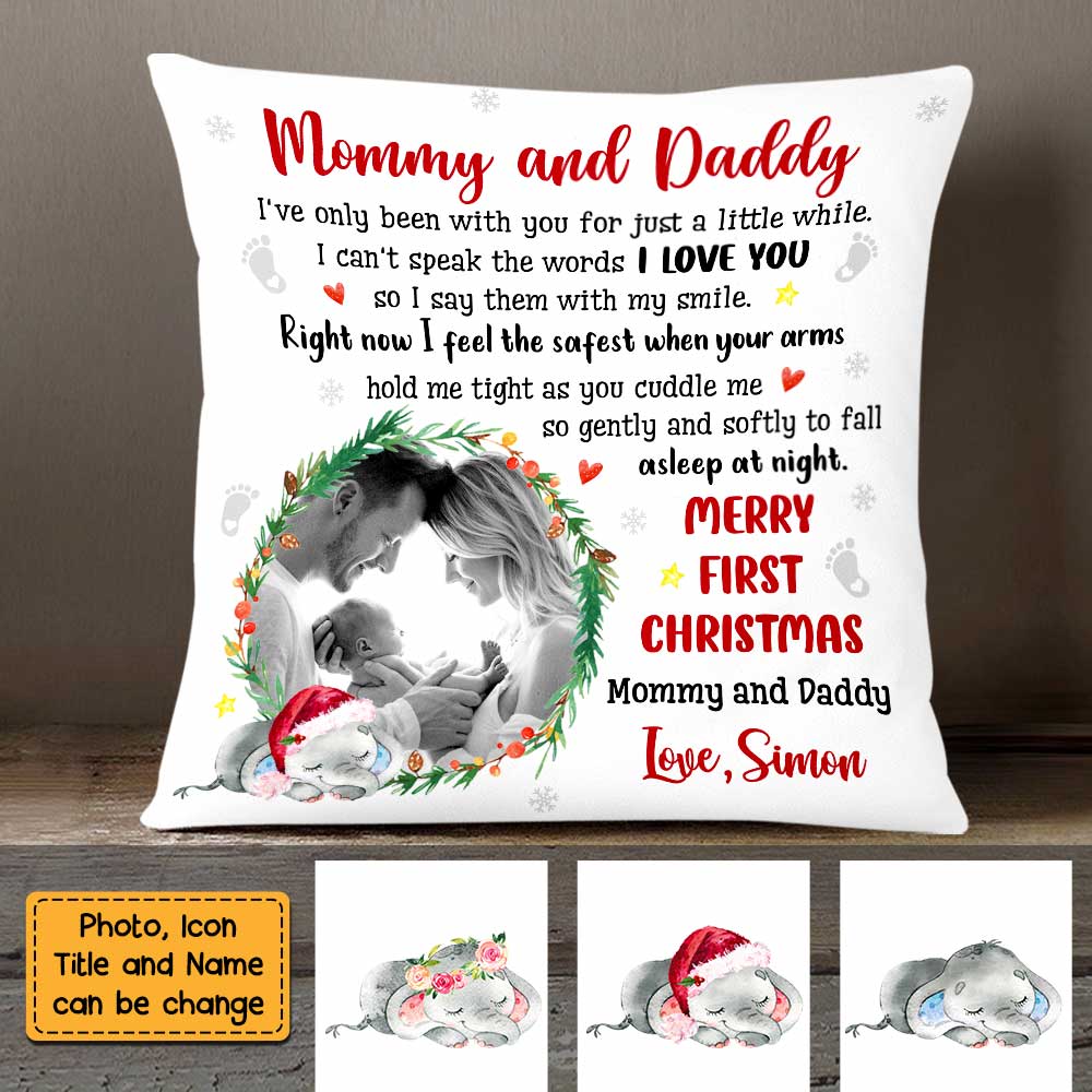 Mommy And Daddy First Christmas Photo Pillow