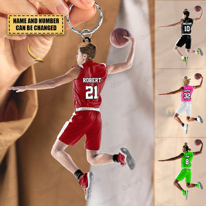 Personalized Basketball Player Shooting Christmas Acrylic Keychain