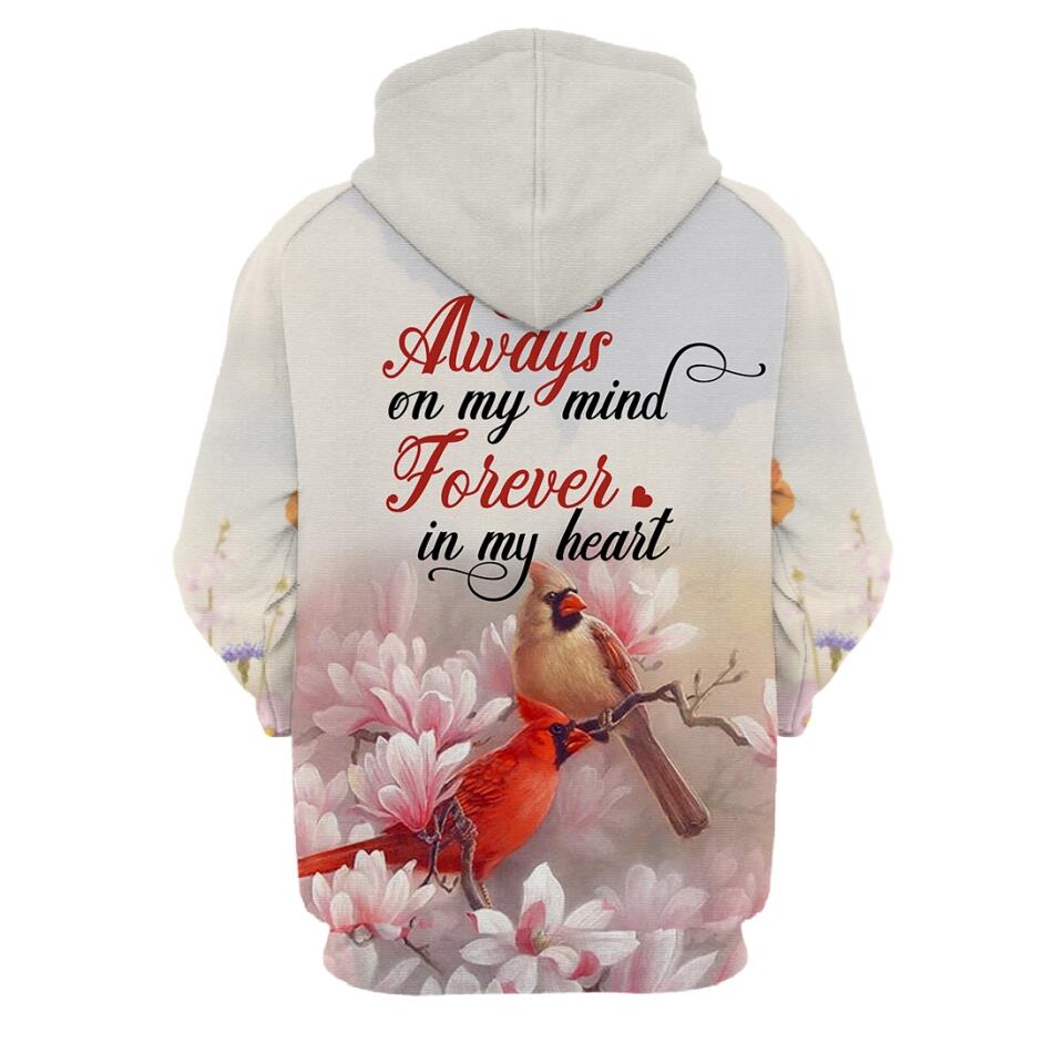 Always On My Mind Forever In My Heart Cardinals Custom Memorial Gift-Personalized All Over Print Hoodie