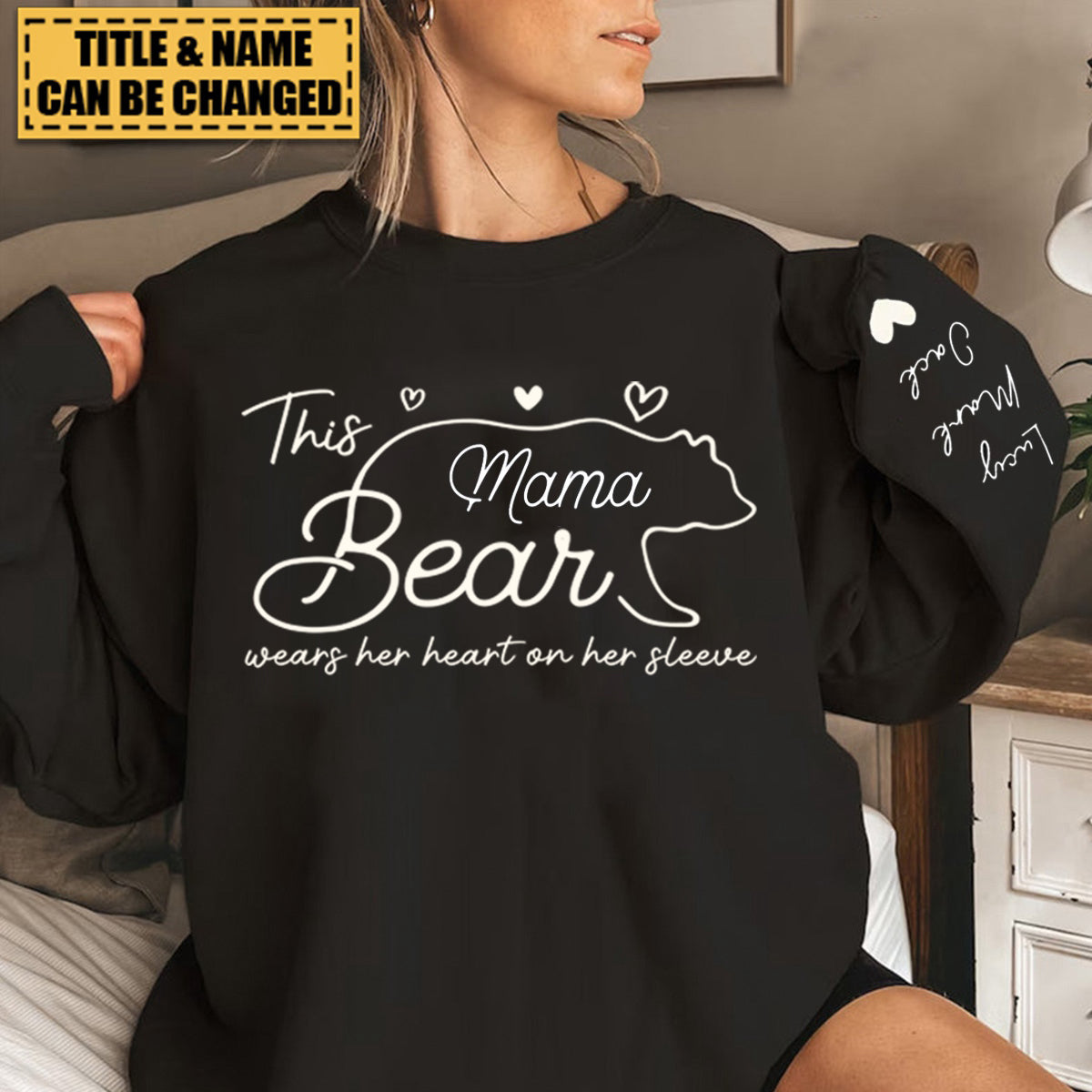 This Mama Bear Wears Her Heart On Her Sleeve - Family Personalized Sweatshirt