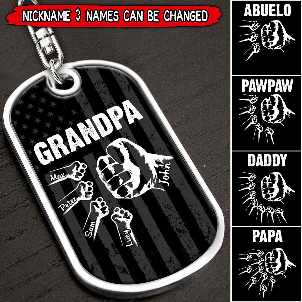 Personalized Grandpa with Grandkids Hand to Hands Dog Tag Keychain