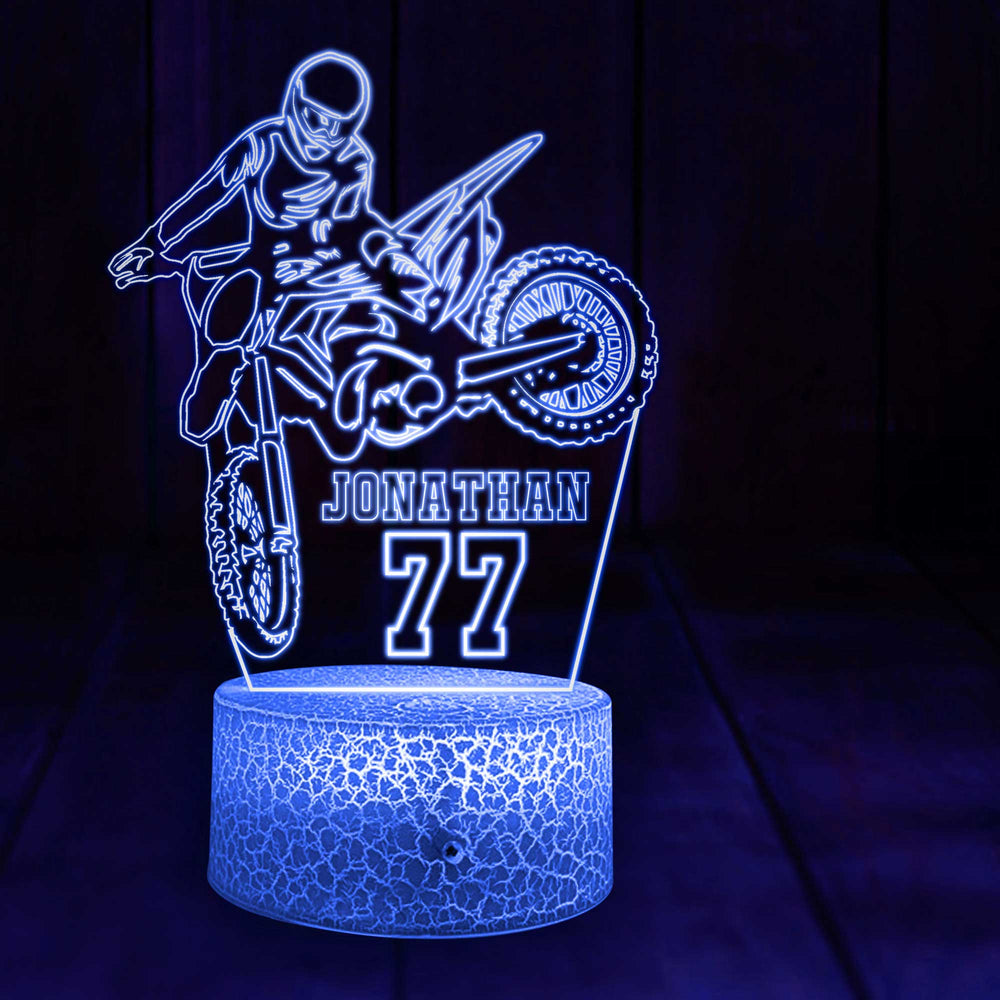 Personalized Motocross 3D Led Light with custom Name & Number, Dirt Bike Racing Night Lamp