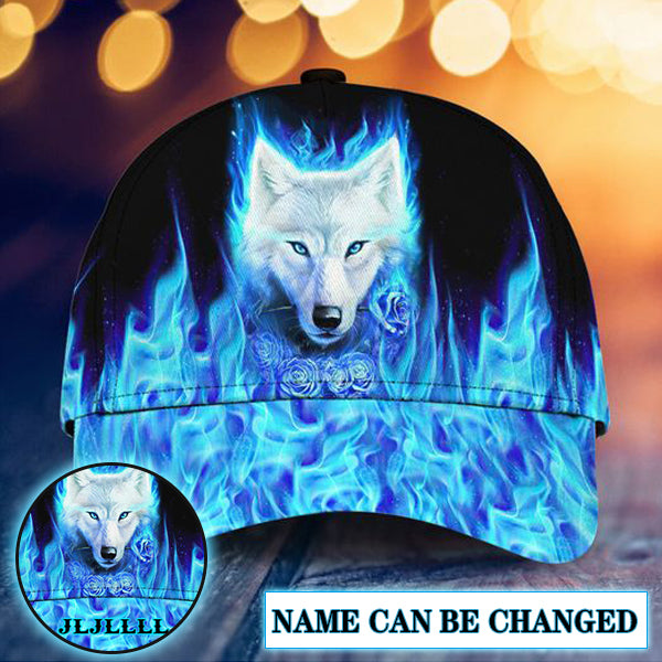 Wolf Blue Roses - Personalized Wolf Classic Cap