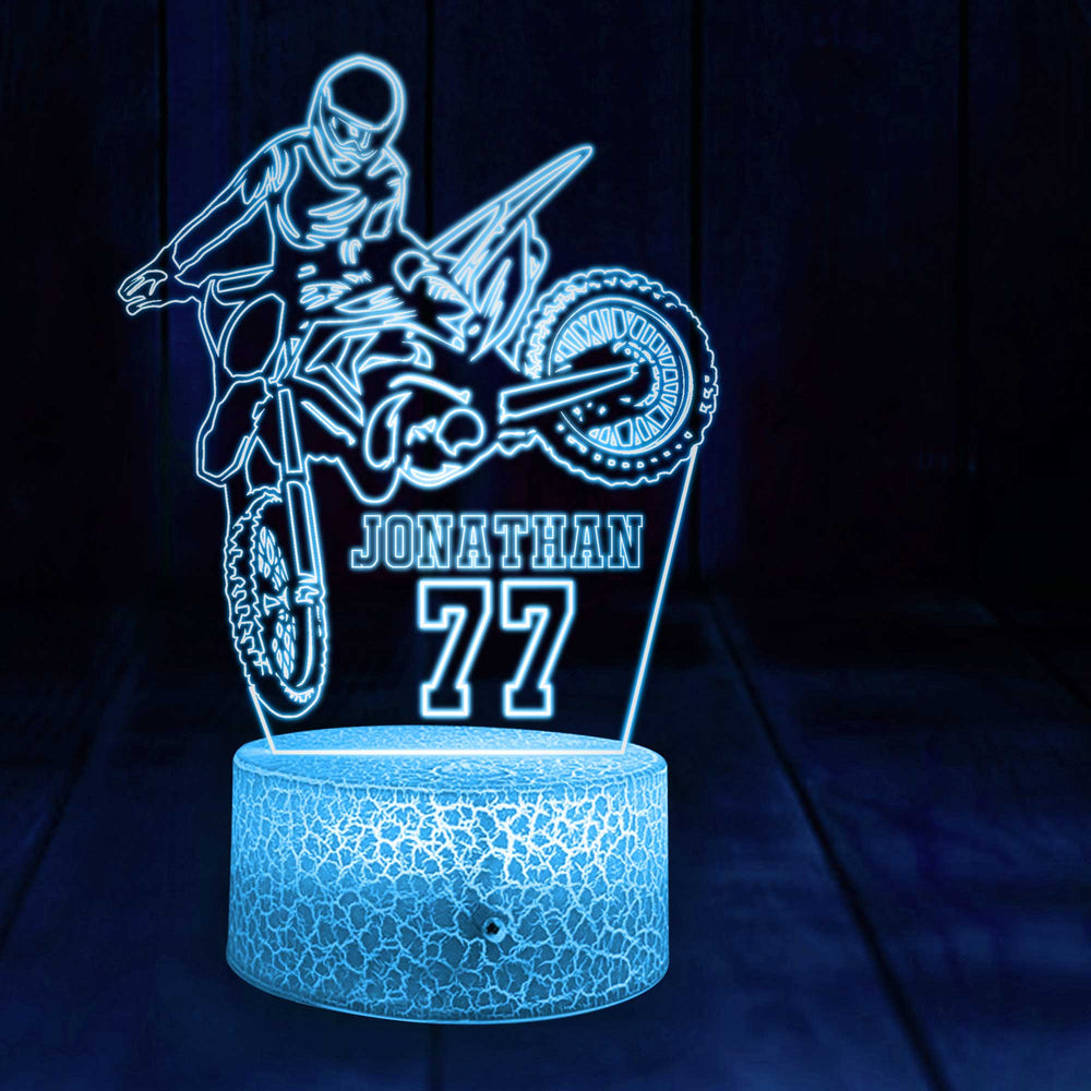Personalized Motocross 3D Led Light with custom Name & Number, Dirt Bike Racing Night Lamp