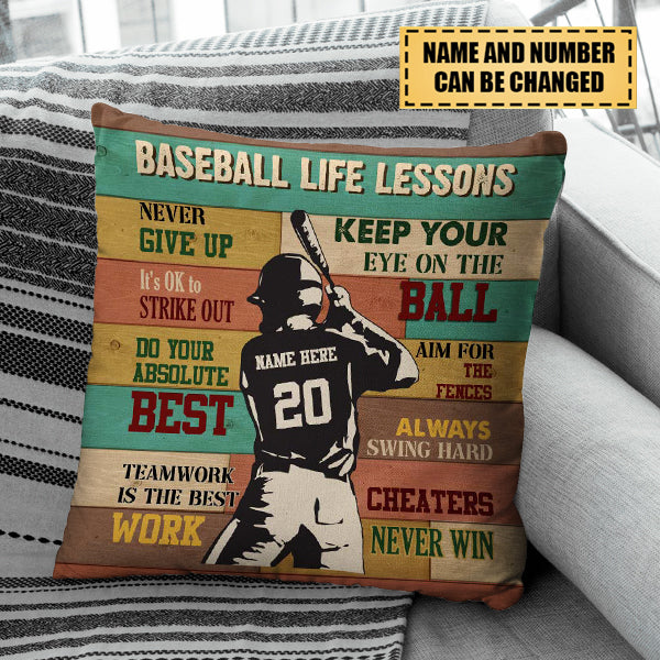 Love Baseball Player Life Lessons Pillow - Gift For Baseball Lover