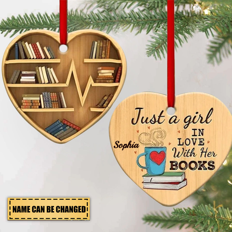 Book Lovers Heart Ornament- Christmas Gift For Family, For Her-Two Sided Wooden Ornament