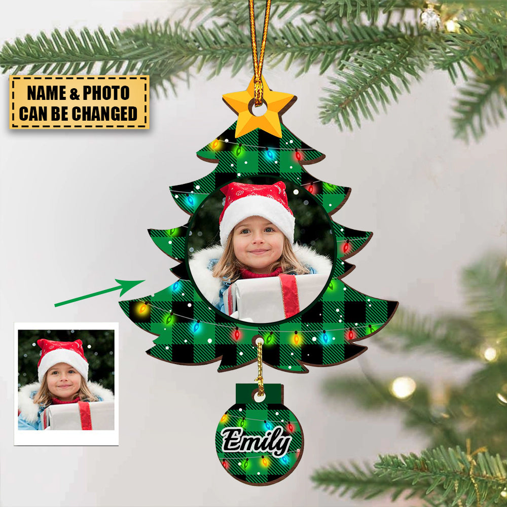 Sparkling Christmas Tree Custom Lovely Kid Photo Personalized Wooden Ornament
