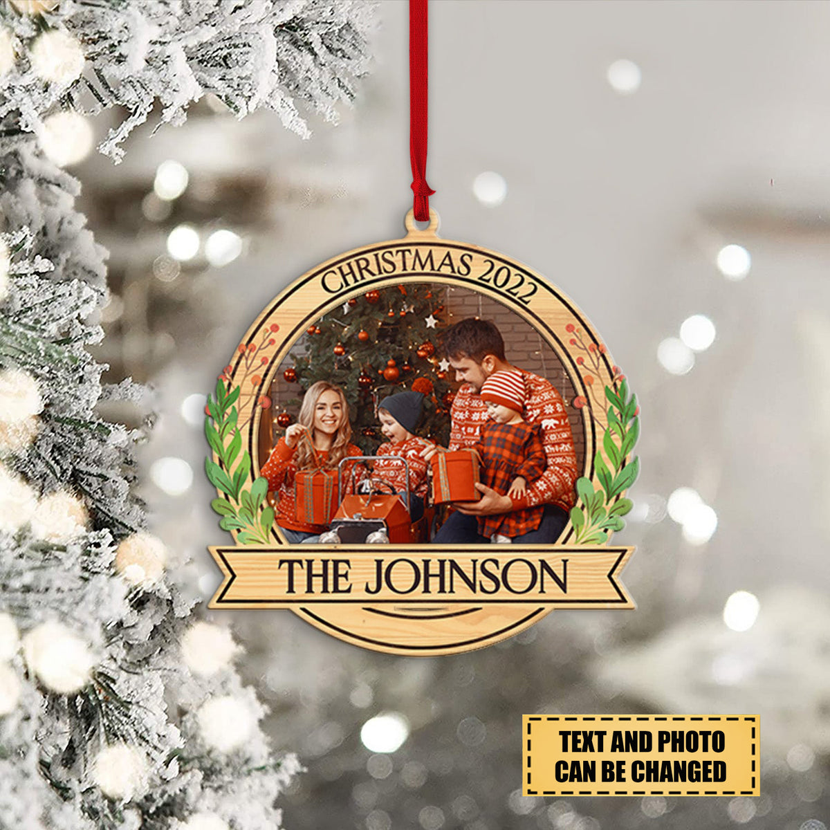 Personalized Name And Text, Custom Photo, Personalized Family Chirstmas Wooden Ornament