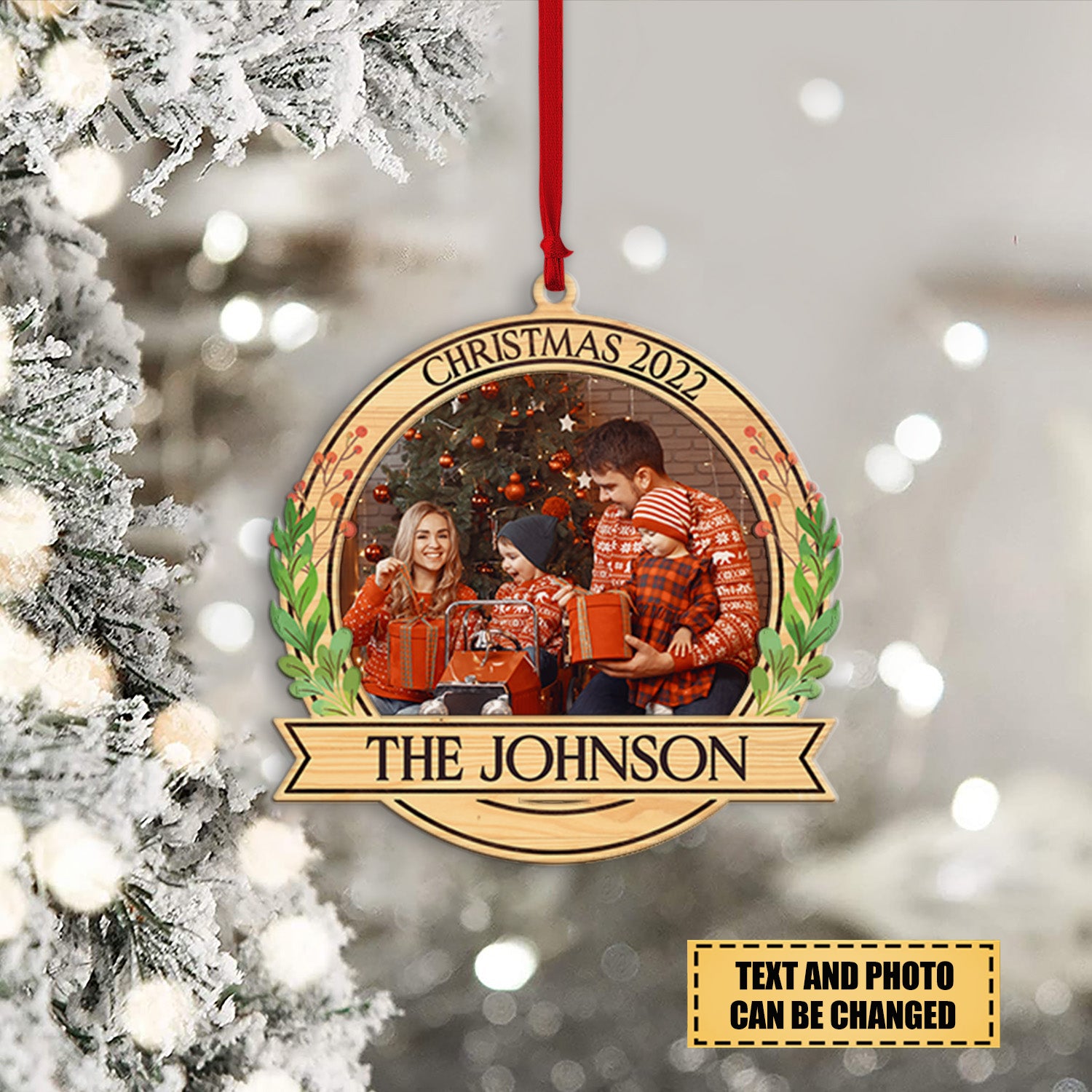 Personalized Name And Text, Custom Photo, Personalized Family Chirstmas Wooden Ornament