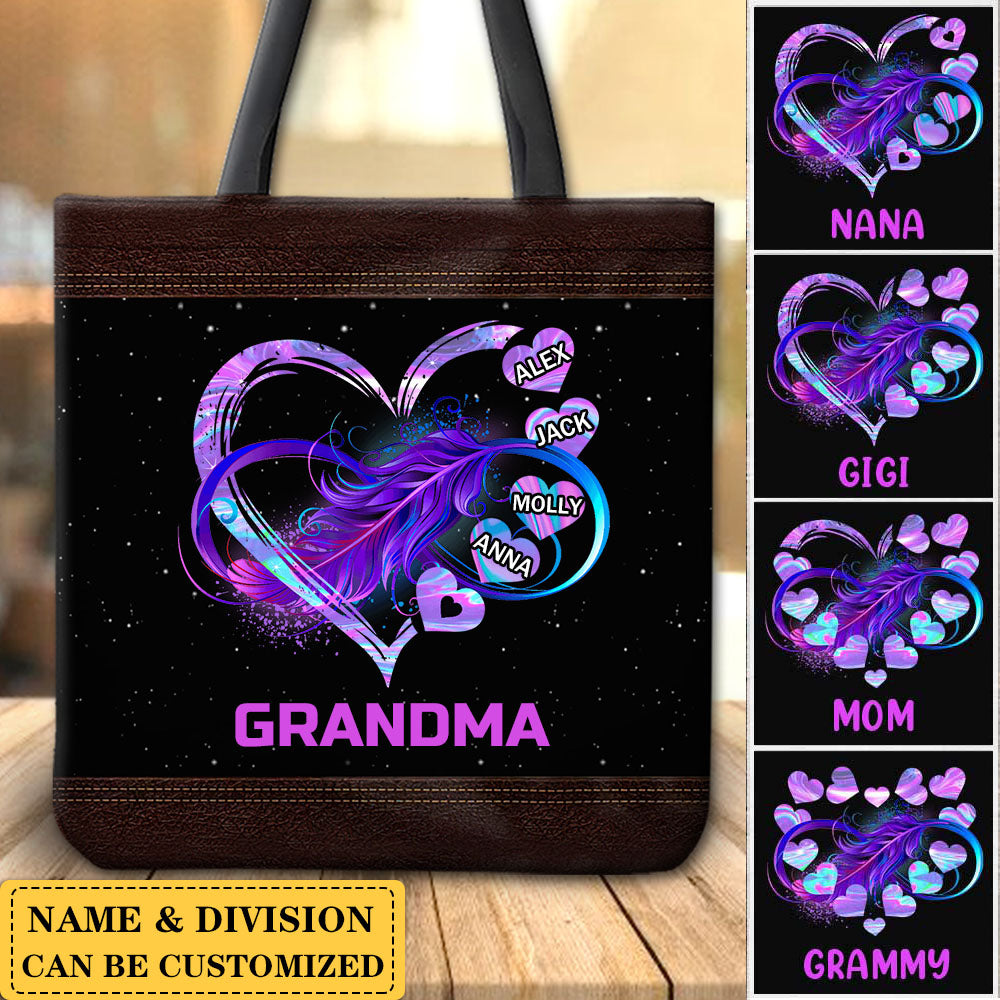 Grandma Grandkids Infinity Love Family Mother's Day Gift Purple Heart Rainbow Tote bag