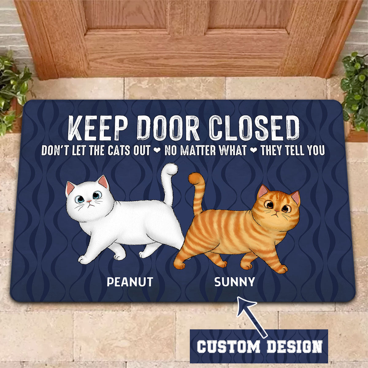Keep Door Closed Walking Fluffy Cat Personalized Doormat - Gift For Cat Lovers