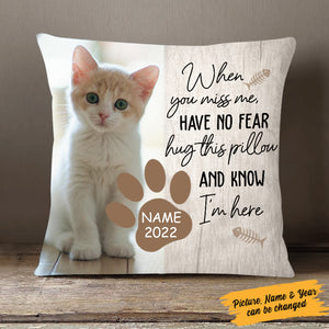 Personalized Pet Memorial Pillowcase, When You Miss Me, Custom Cat Lovers Gift, Cat Mom, Cat Dad Photo Gift