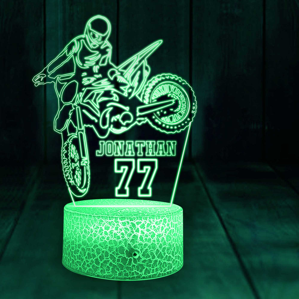 Personalized Motocross 3D Led Light with custom Name & Number, Dirt Bike Racing Night Lamp