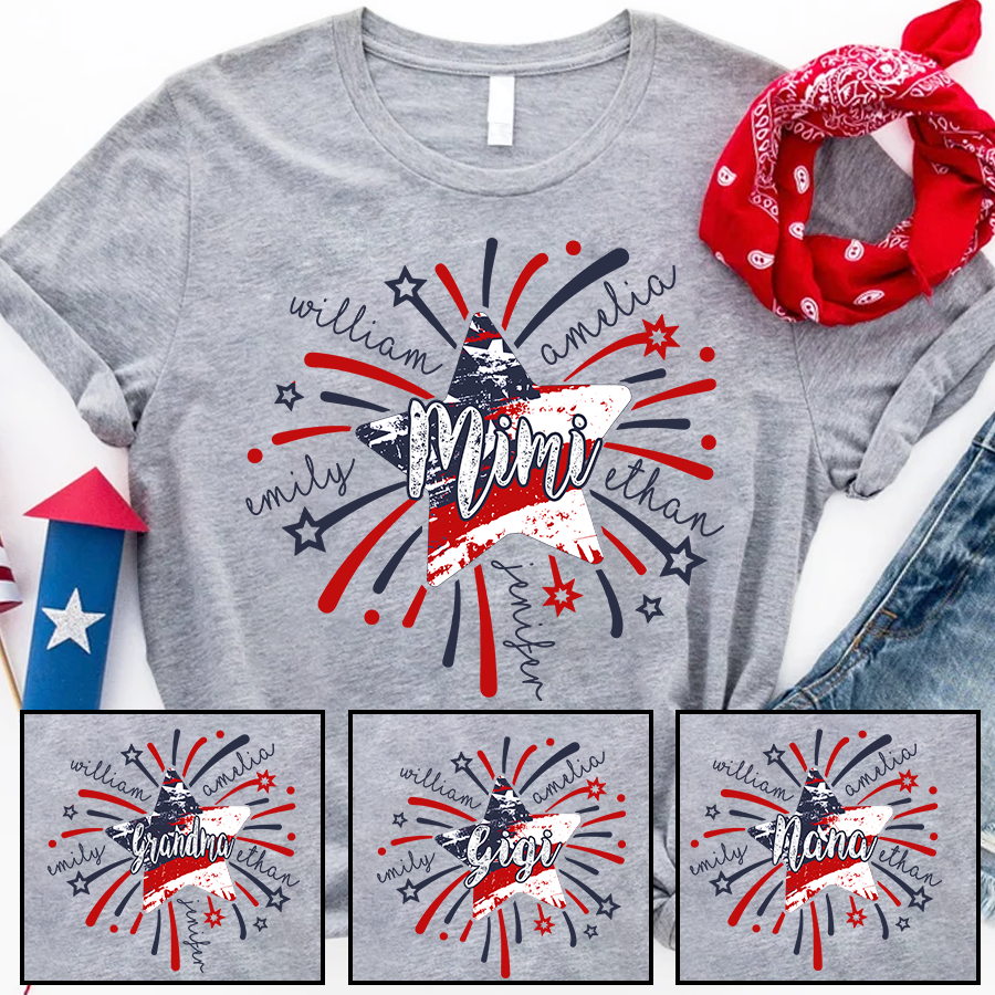 Personalized Mimi And Kids Firework America Flag T-Shirt