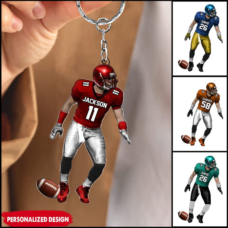 Personalized A fighting American football player Keychain - qianwill