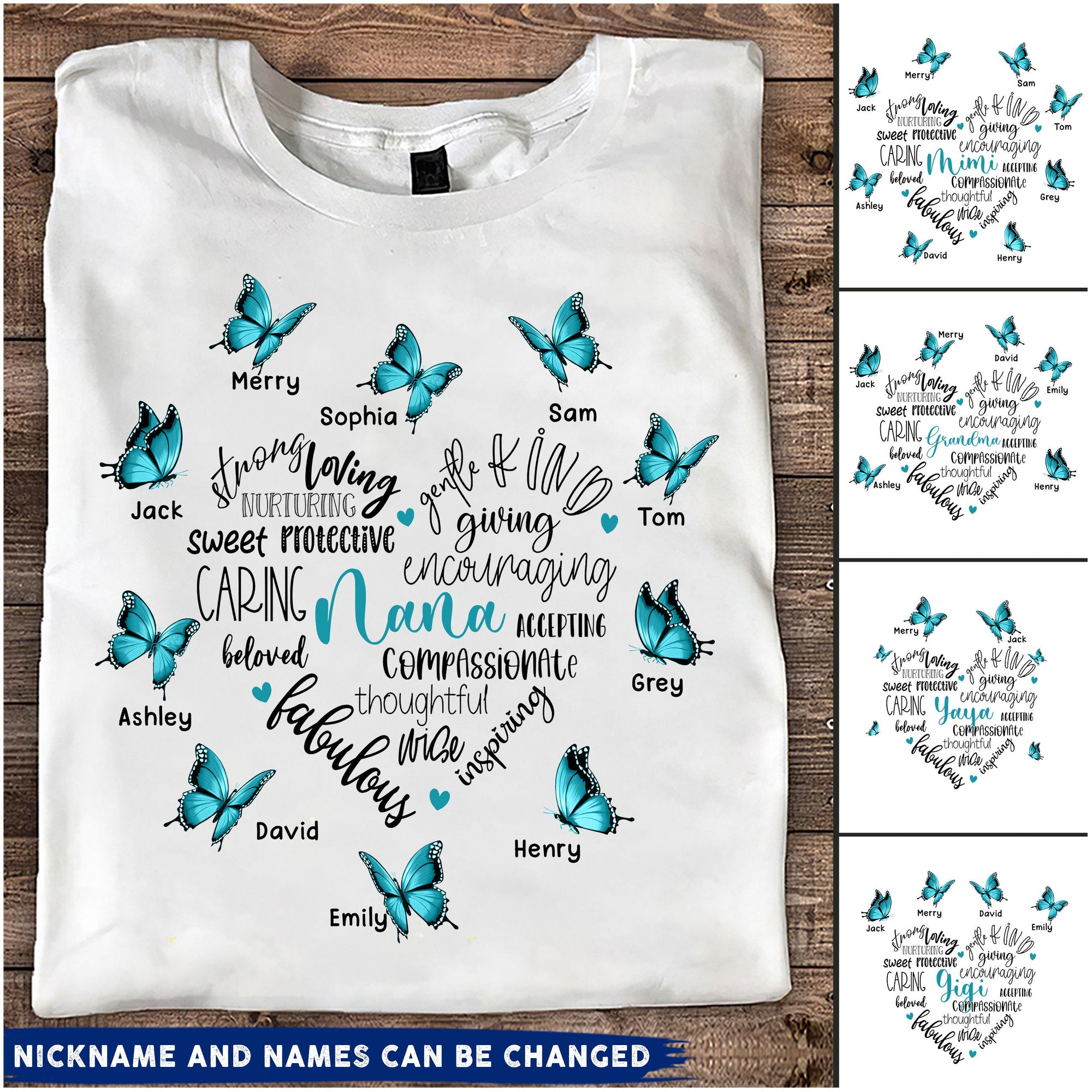 Butterfly Custom T-shirt - Personalized Gift For Grandma
