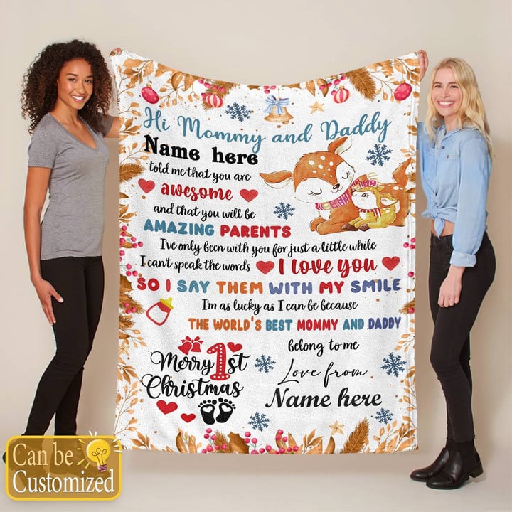Personalized 1st Christmas Gift - Mommy And Daddy Version Blanket