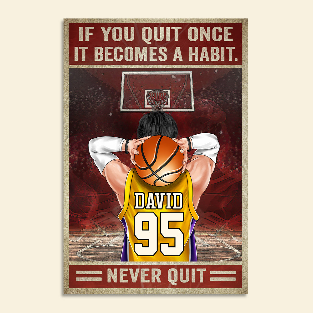 Personalized Basketball Player Poster - If You Quit Once It Becomes A Habit Never Quit