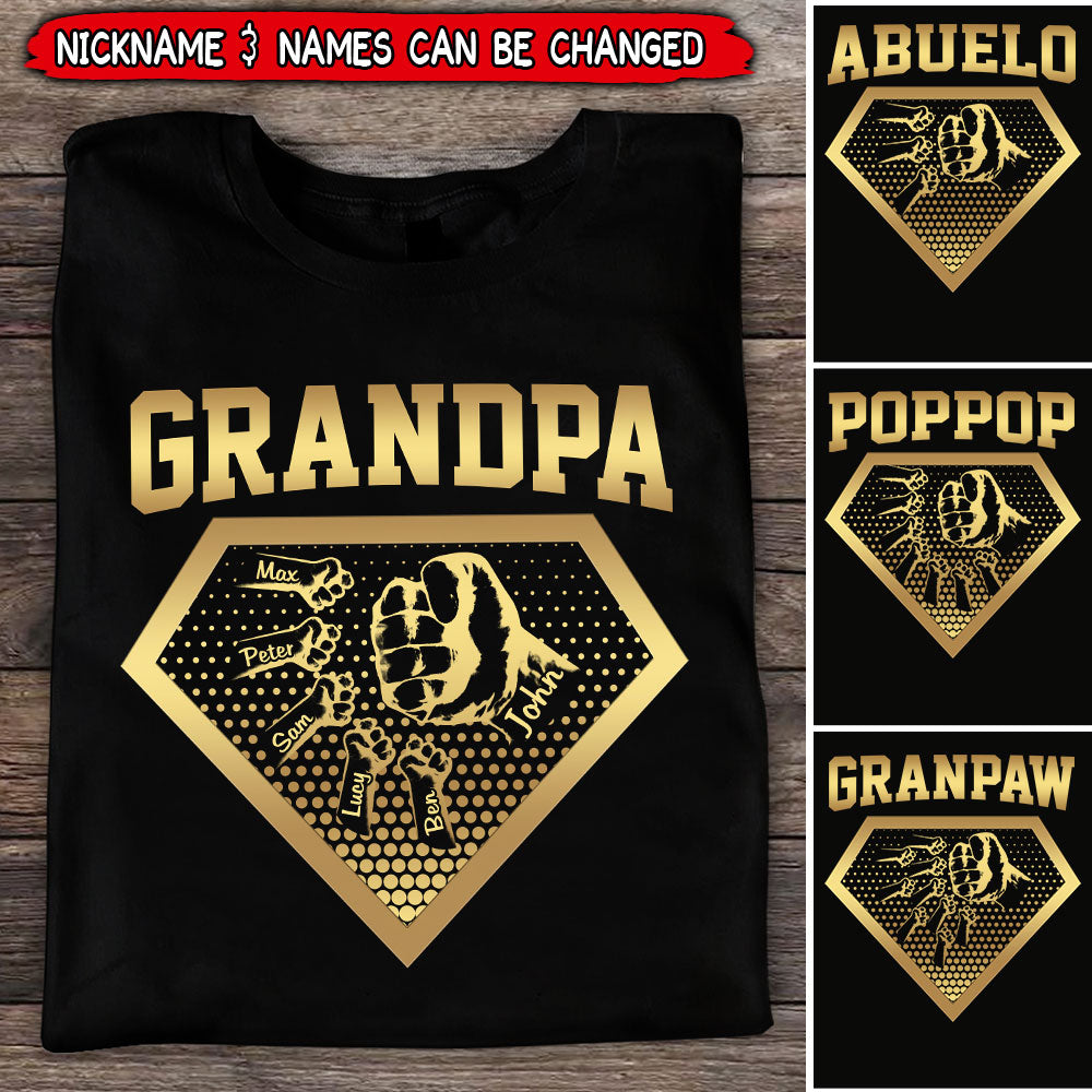 Personalized Dad Grandpa with Grandkids Hand to Hands Hero Shirt