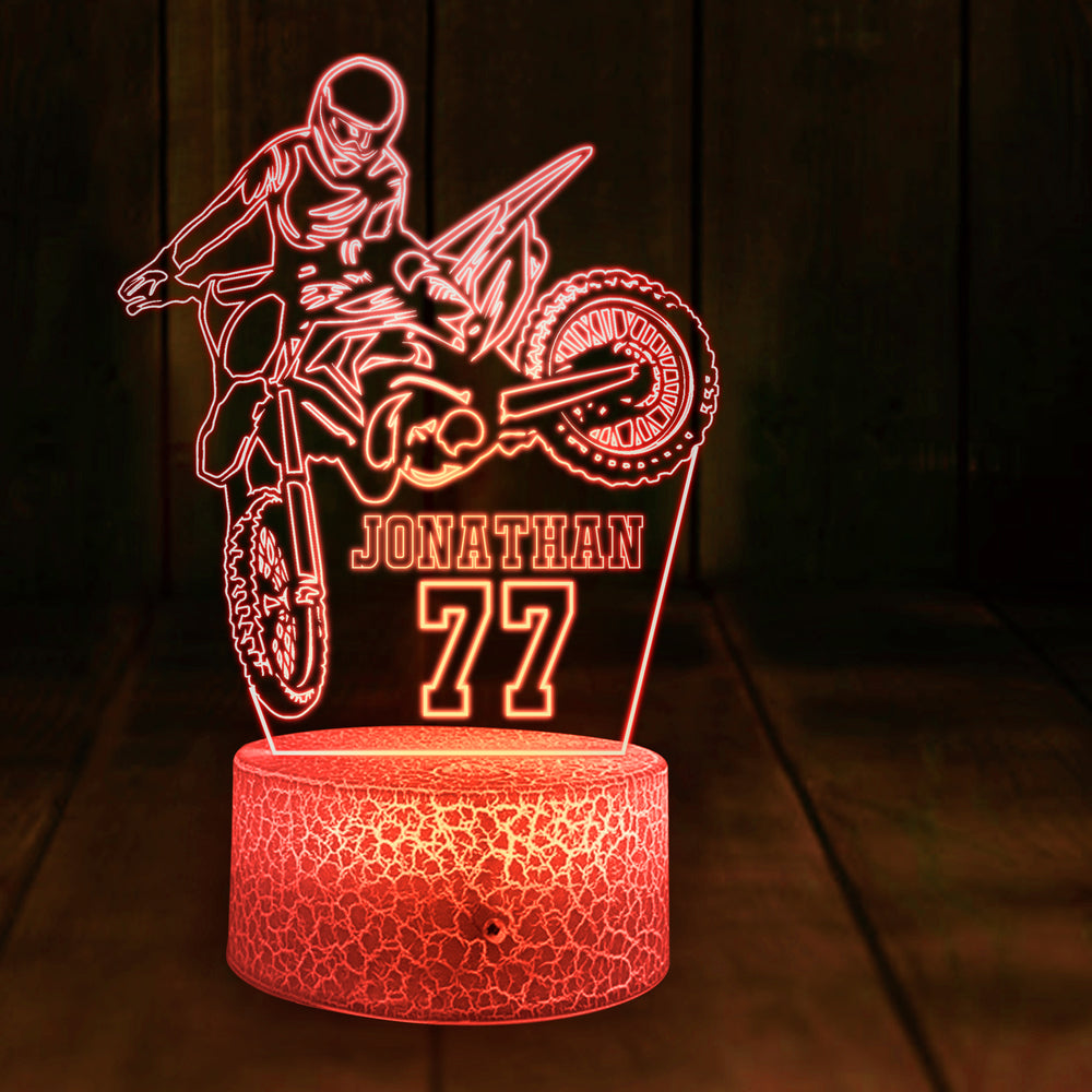 Personalized Motocross 3D Led Light with custom Name & Number, Dirt Bike Racing Night Lamp