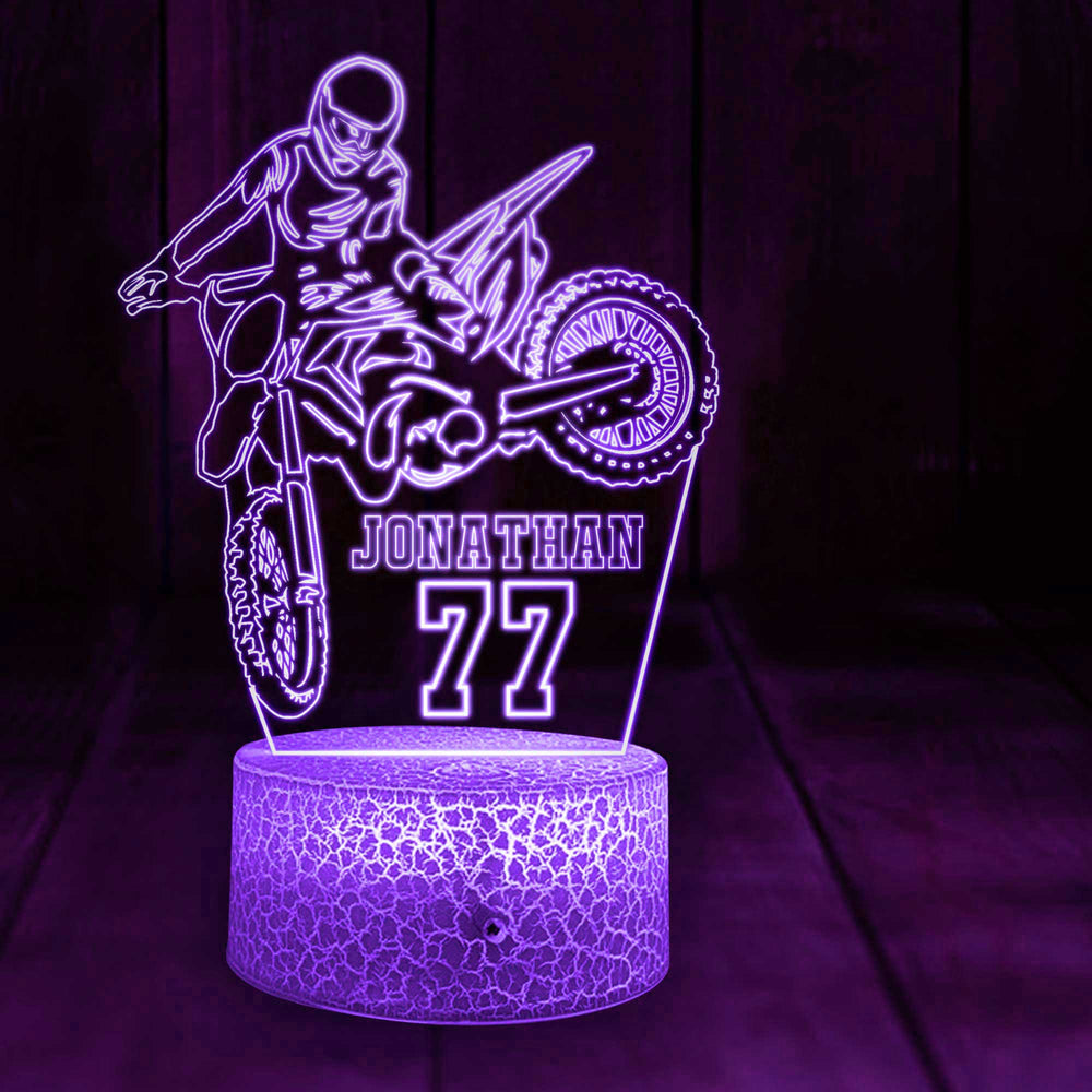 Personalized Motocross 3D Led Light with custom Name & Number, Dirt Bike Racing Night Lamp