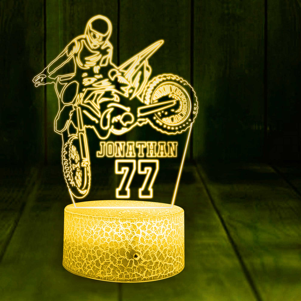 Personalized Motocross 3D Led Light with custom Name & Number, Dirt Bike Racing Night Lamp