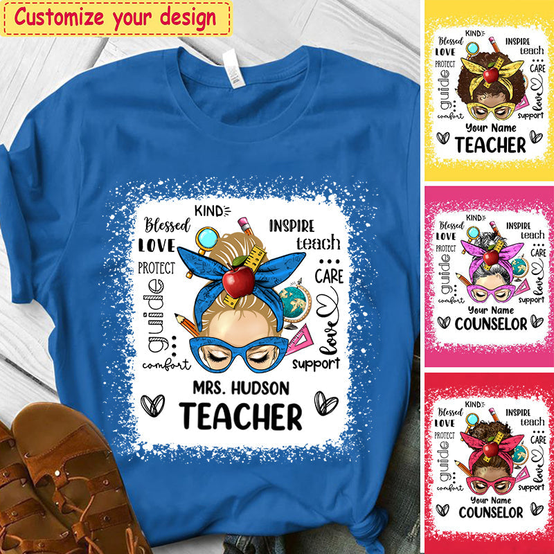 Messy Bun Teacher Typography Personalized T-shirt