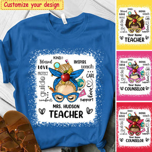 Messy Bun Teacher Typography Personalized T-shirt