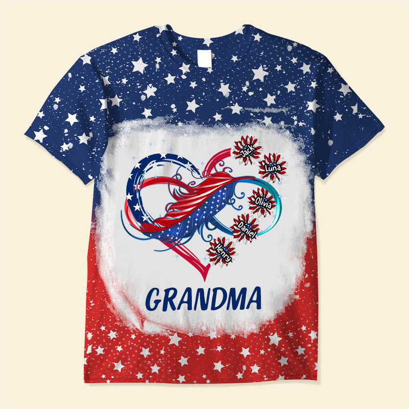 Independence Day Grandma Mom Custom Nickname Names Family Heart Infinity July 4th Gift 3d Tshirt