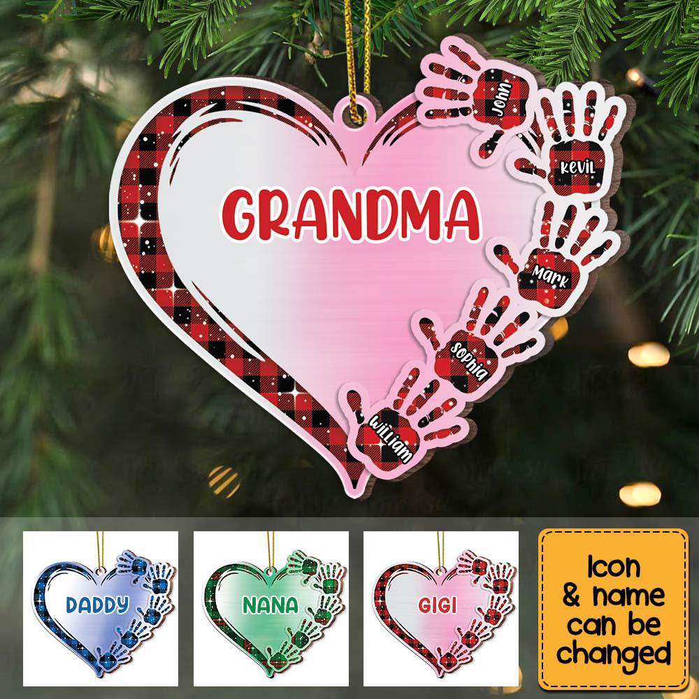 Grandma Love Heart Hand Print Christmas Ornament