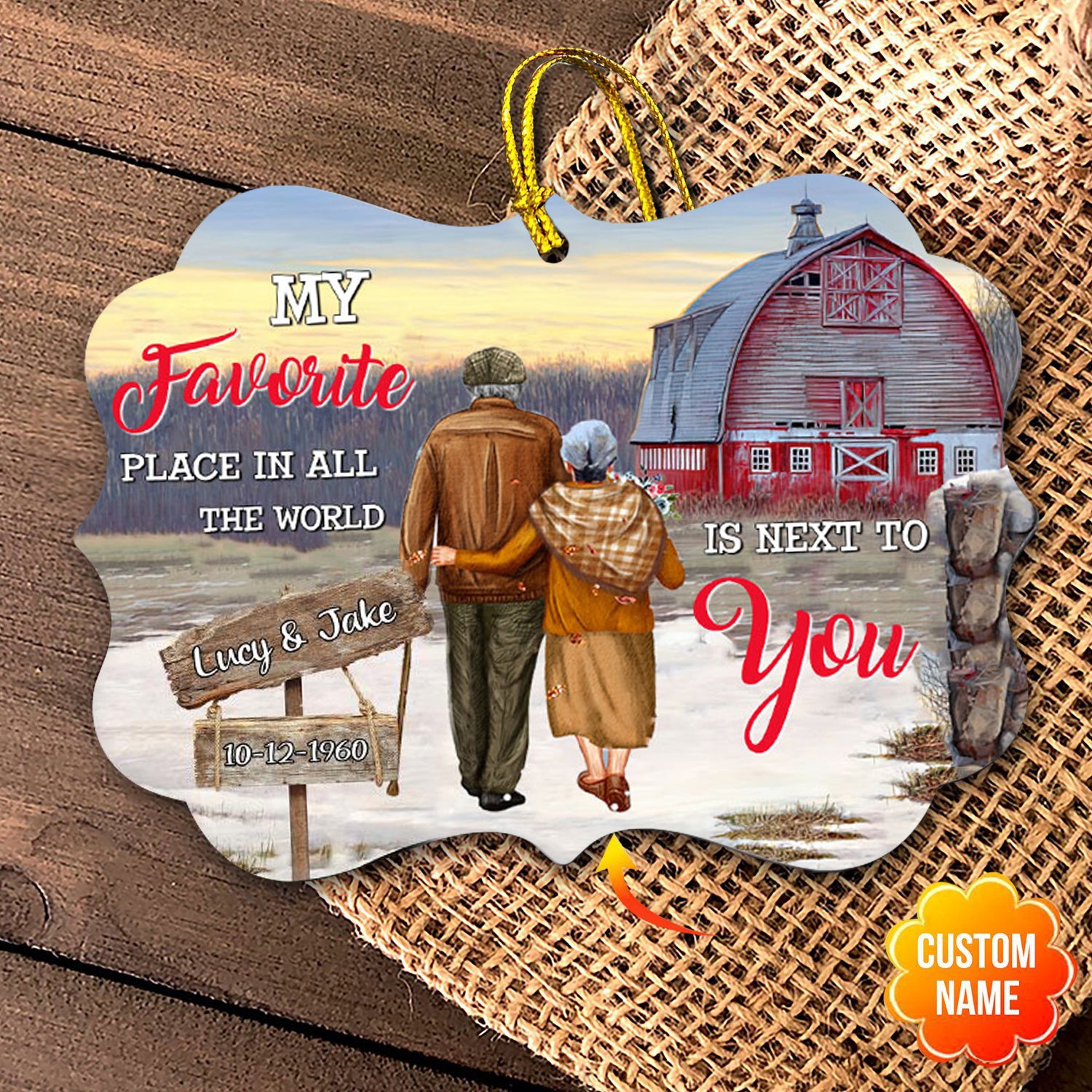 Personalized Husband Wife Red Barn Christmas Acrylic Ornament