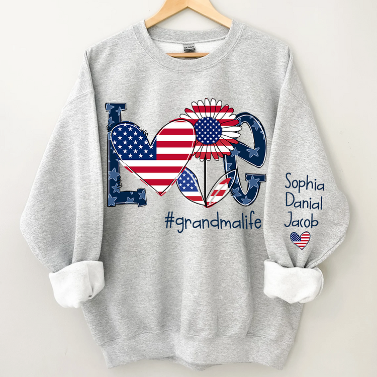Personalized Love Grandma Life Flower American flag Sweatshirt
