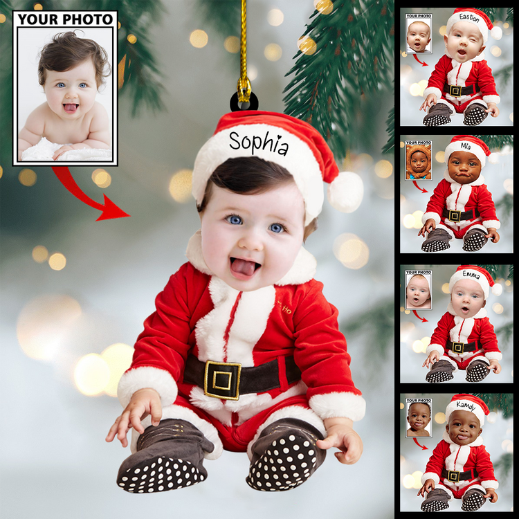 CUSTOM BABY CUTE PHOTO ON SANTA CLAUS CLOTHES KEYCHAIN