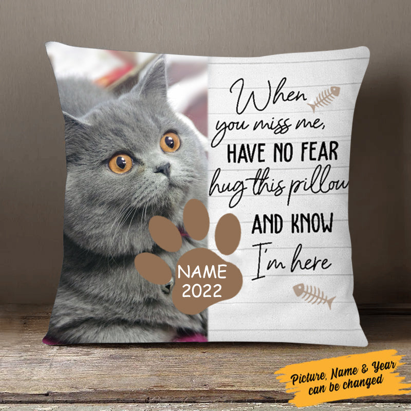 Personalized Pet Memorial Pillowcase, When You Miss Me, Custom Cat Lovers Gift, Cat Mom, Cat Dad Photo Gift
