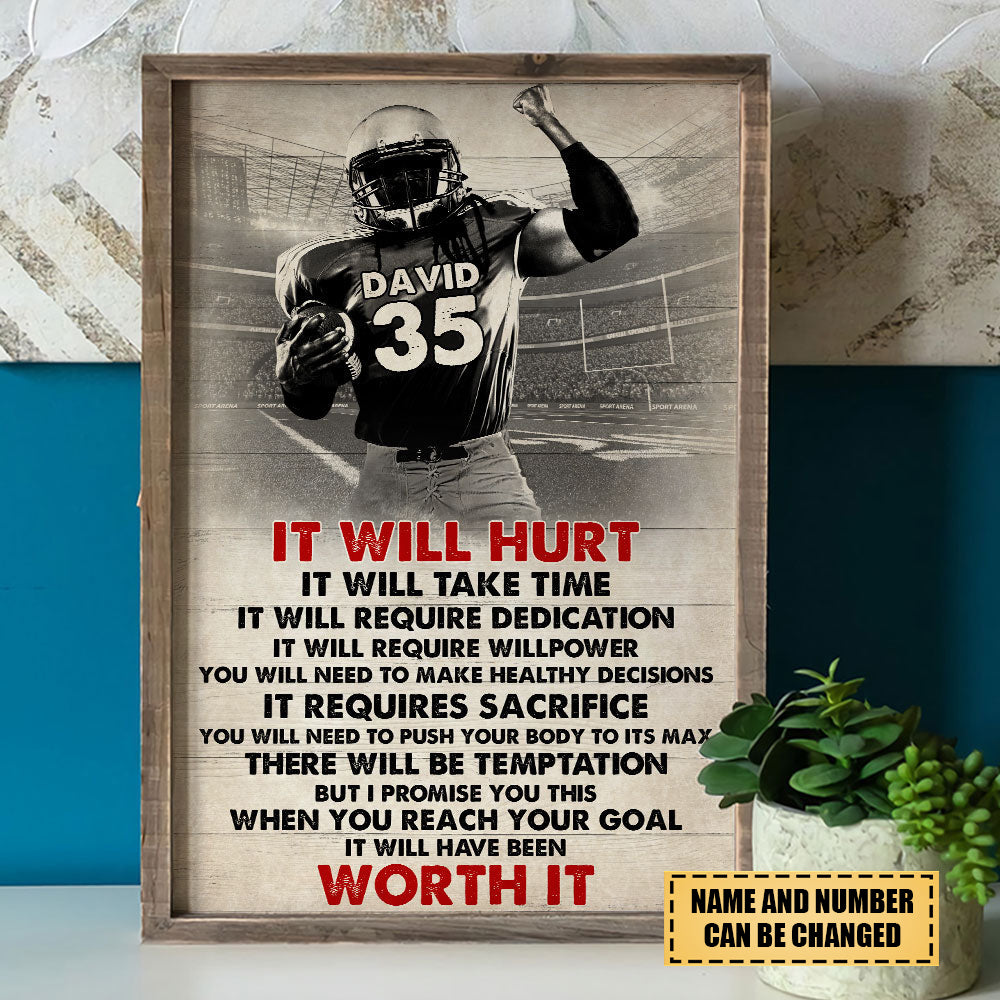 Vintage American Football Player Poster - It Will Heart It Will Take Time