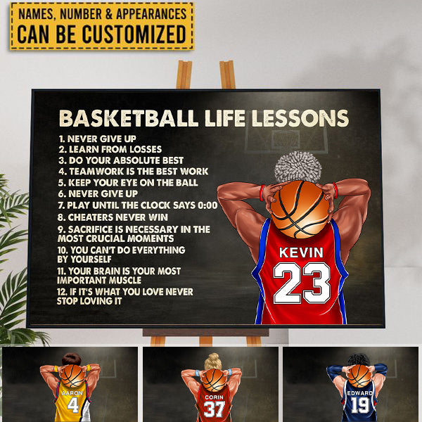 Personalized Basketball Player Poster - Life Lessons Never Give Up Learn From Losses