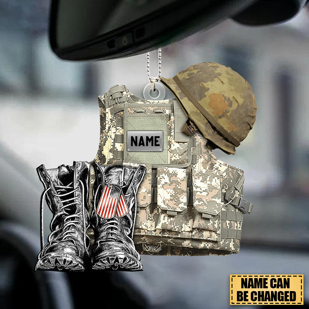 Military Veteran Uniform Tactical Combat Vest Combat Boots Helmet - Personalized Acrylic Ornament