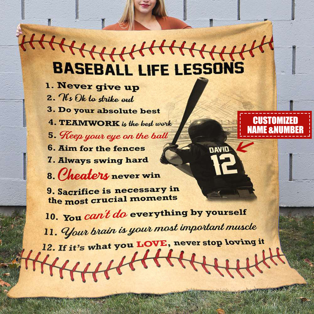 Baseball Player 12 Life Lessons Personalized Baseball Blanket