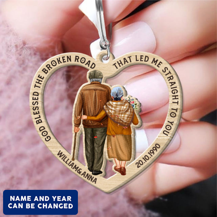 Me Straight To You Old Couple Personalized Acrylic Keychain