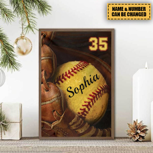 Personalized Name And Number Softball Poster Gift For Softball Lovers