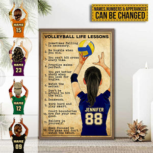 Custom Personalized Motivational Volleyball Life Lessons Poster, custom Name, Number & Appearance, Vintage Style