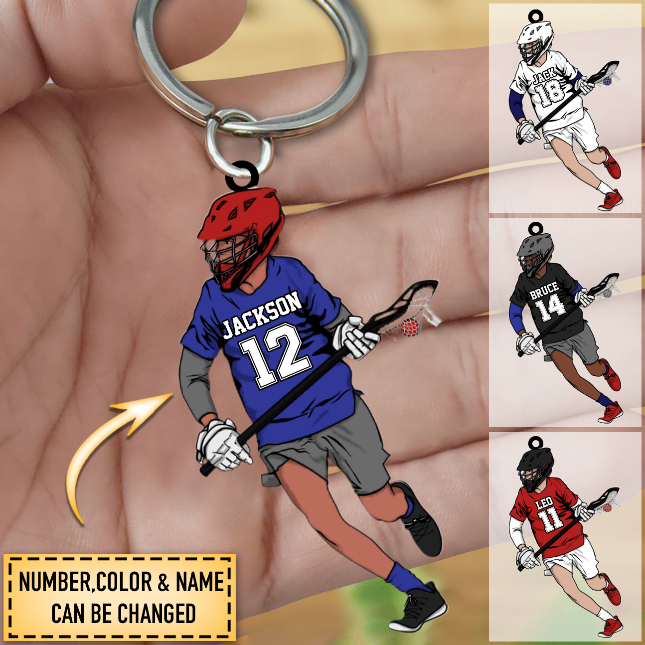 Lacrosse Acrylic Keychain Boy Running Personalized Sport Gift