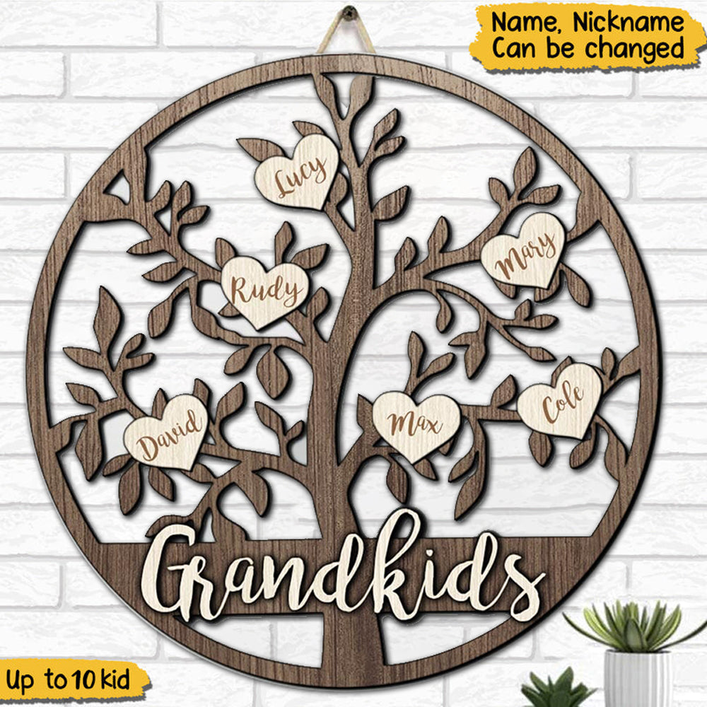 Family Tree Sweethearts Grandkids - Personalized Shaped Wood Sign