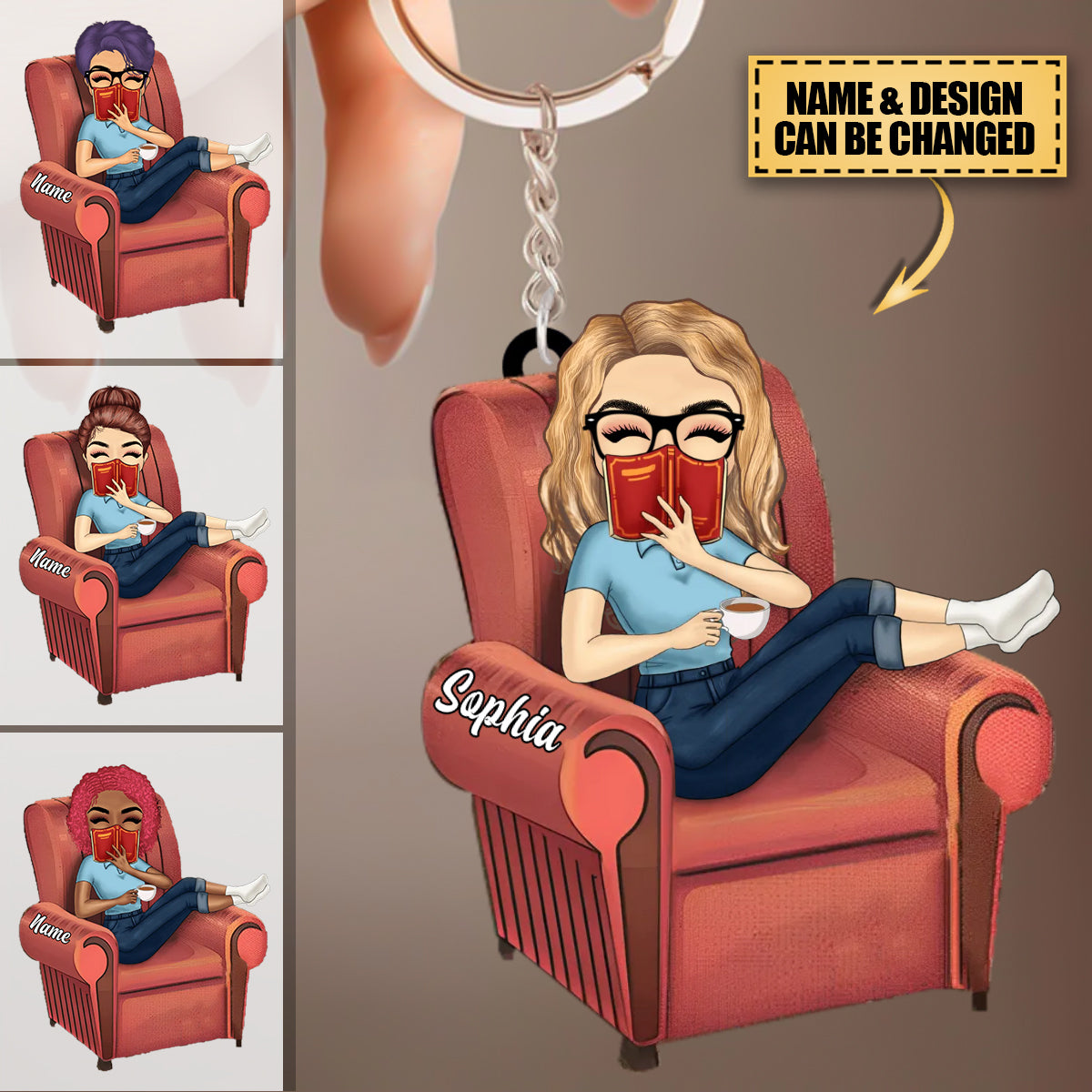 Personalized Reading Girl Keychain - Gift For Book Lover