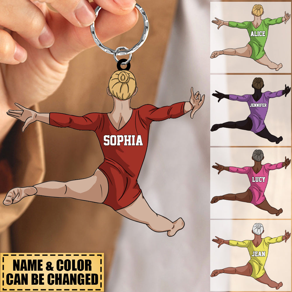 Gymnastics Keychain Girl Split Leap - Personalized Sport Gift