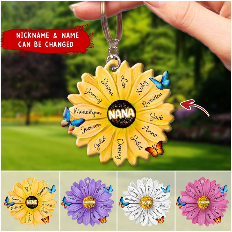 Personalized Mom, Grandma With Kids Name Flower Acrylic Keychain