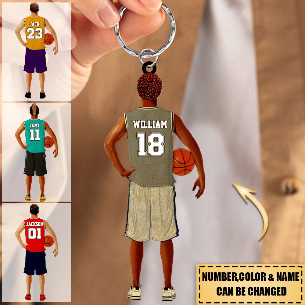 Personalized Basketball Acrylic Keychain with custom Name, Number - Gift For Basketball Lover