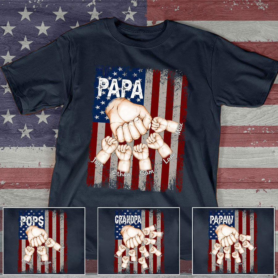 Personalized Papa Hand Flag With Kids T-Shirt-Gift For Family